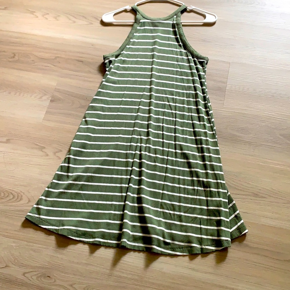 Green and white striped tank top dress